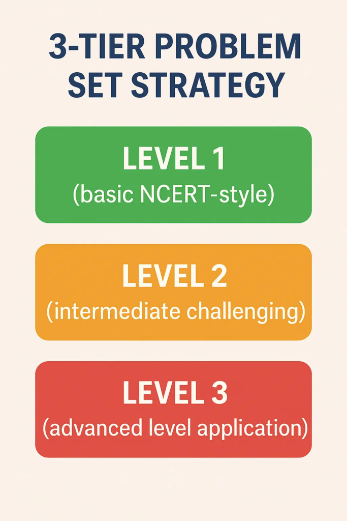Matrix Academy 3-tier problem set strategy-
Level 1: Basic-NCERT style
Level 2: Intermediate challenging
Level 3: Advanced-level application