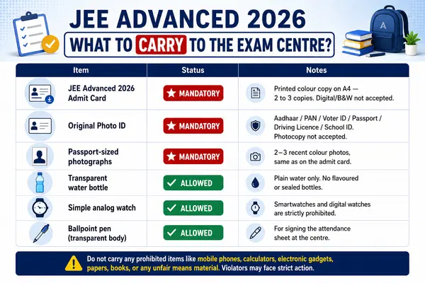 Things to Carry at the JEE Advanced 2026 Exam Centre