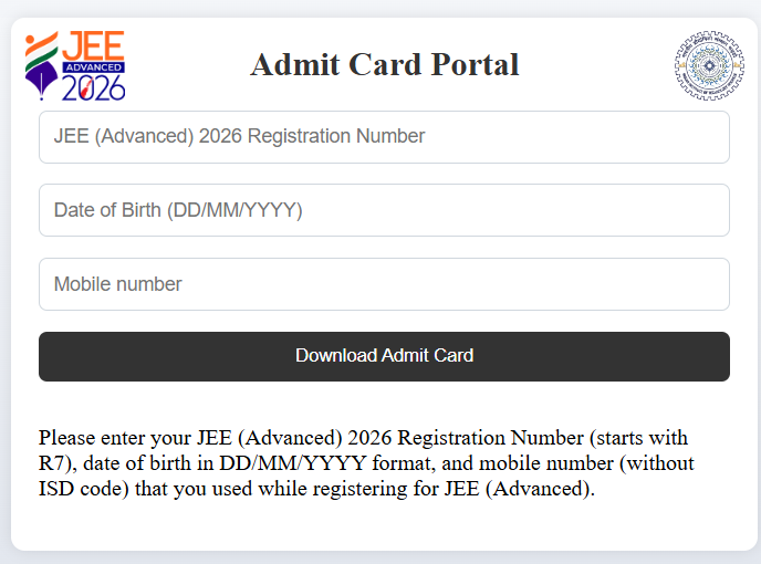 JEE Advanced 2026 admit card download portal