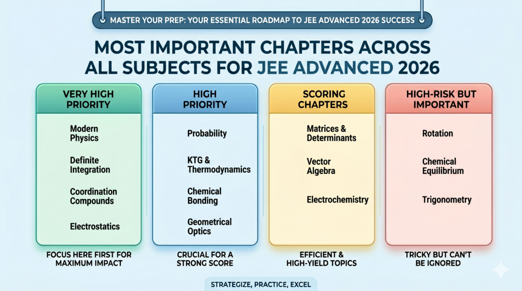 JEE Advanced last 10 days preparation strategy msot important chapters in physics, maths and chemistry.